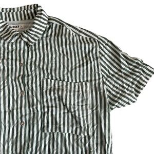 REEF Ollie Stripe Shirt Dress Green White Striped Button Down Men’s Size M NWT‎